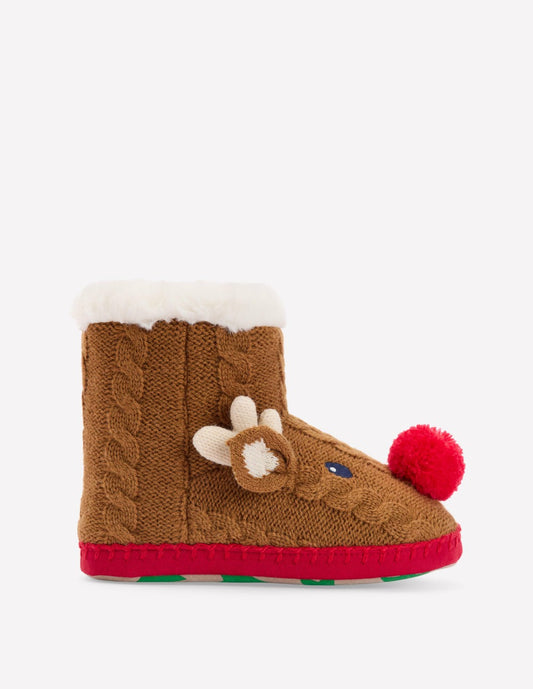 Boden Girls Novelty Slipper Boots-Reindeer