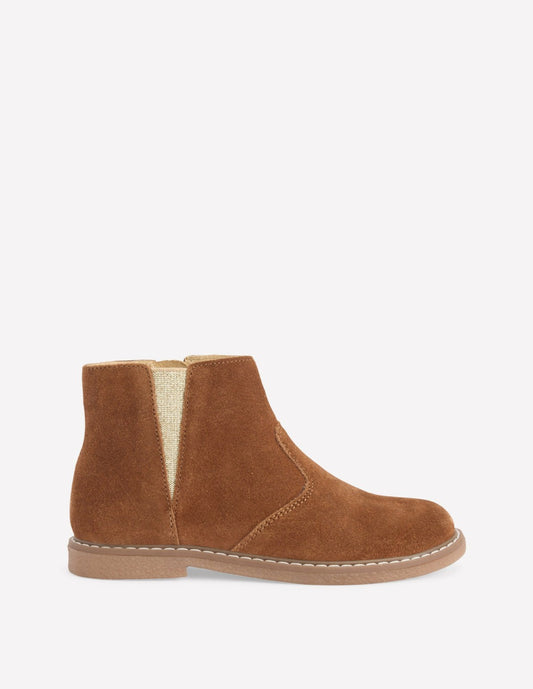 Boden Girls Suede Ankle Boots-Tan