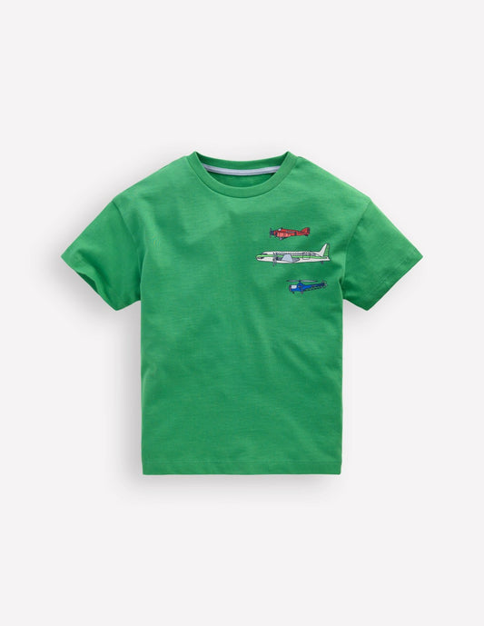Boden Boys|Baby Front & Back Graphic T-shirt-Bright Green Aviation Vehicles