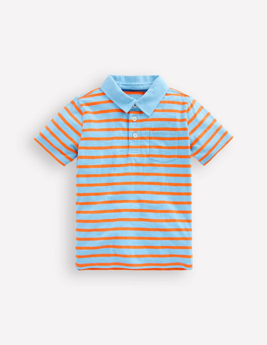 Boden Boys|Baby Slub Polo Shirt-Glacier Blue/ Firecracker Red