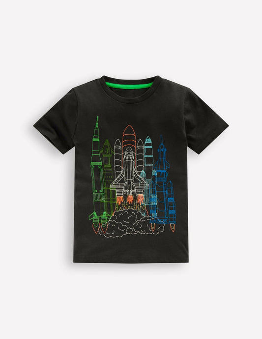 Boden Boys|Baby Linear Stitch T-shirt-Shadow Grey Rocket