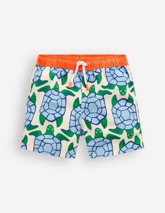 Boden Boys Swim Shorts-Calico White Turtles Geo