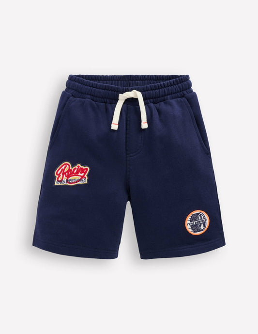 Boden Boys Superstitch Badge Shorts-Blue Sport