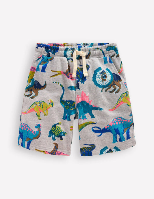 Boden Boys Printed Shorts-Grey Dinos